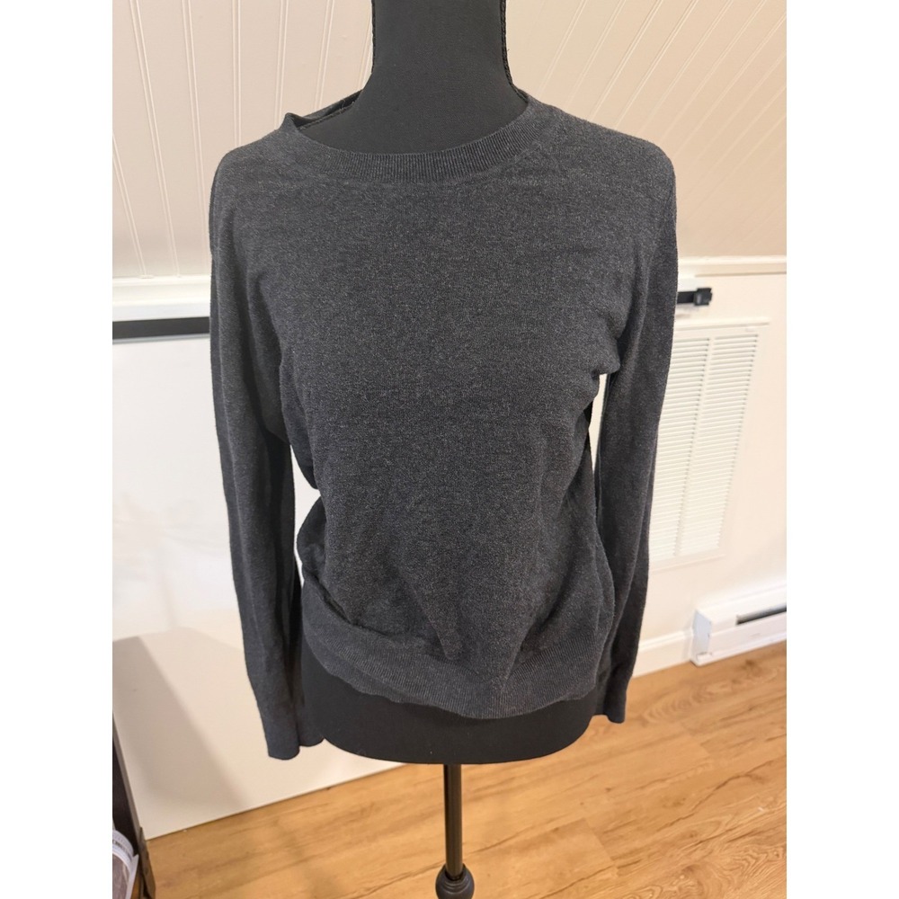 Quince Lightweight Cotton Cashmere Crewneck Sweater Heather Charcoal Gray M